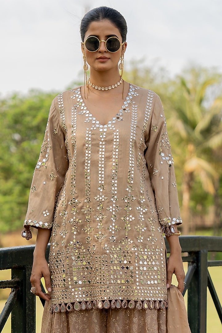 Rose Gold Organza Wedding Sharara Set by Nikita Vishakha at Pernia's Pop Up Shop