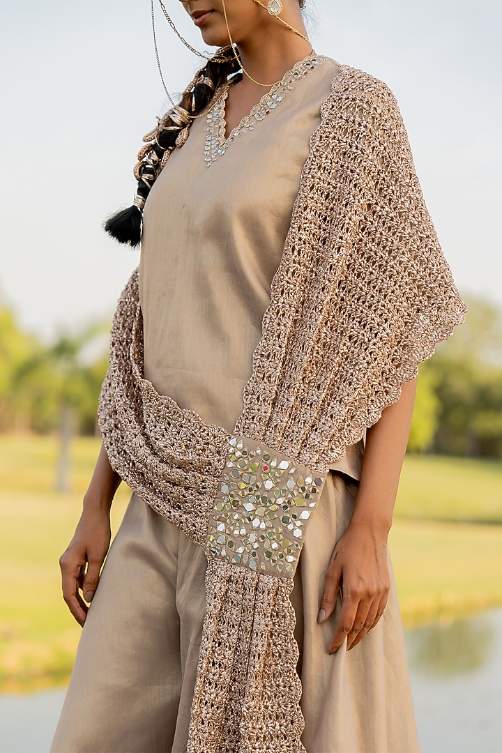 Steel Grey Tissue Party Wear Sharara Set by Nikita Vishakha at Pernia's Pop Up Shop