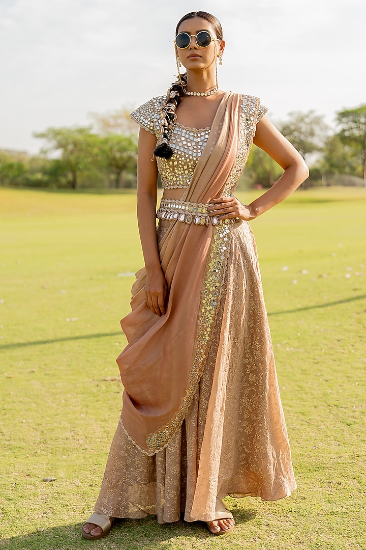 Rose Gold Organza Wedding Sharara Set by Nikita Vishakha at Pernia's Pop Up Shop