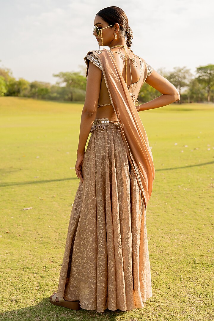 Rose Gold Organza Wedding Sharara Set by Nikita Vishakha at Pernia's Pop Up Shop