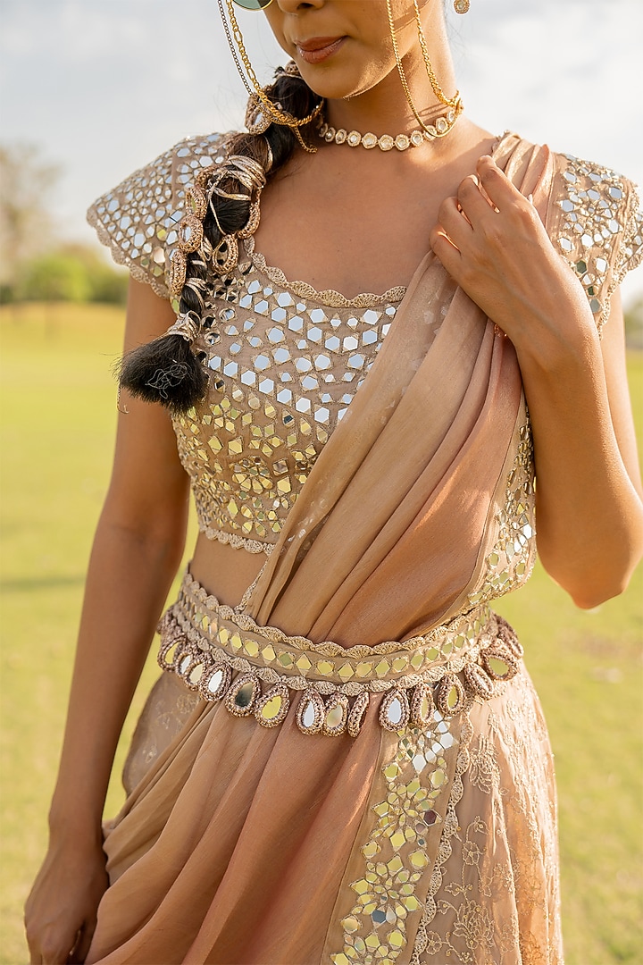 Rose Gold Organza Wedding Sharara Set by Nikita Vishakha at Pernia's Pop Up Shop