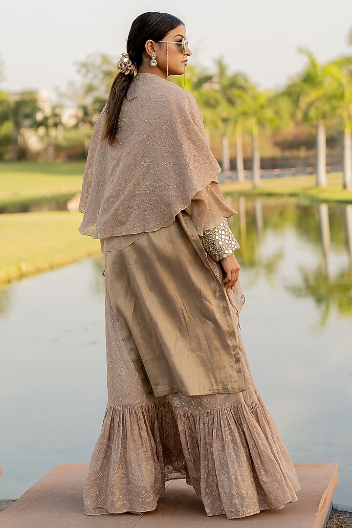 Steel Grey Organza Wedding Sharara Set by Nikita Vishakha at Pernia's Pop Up Shop