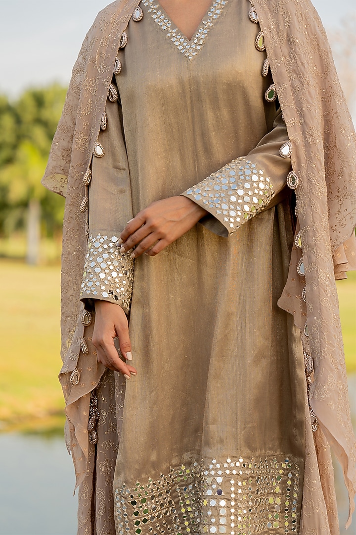 Steel Grey Organza Wedding Sharara Set by Nikita Vishakha at Pernia's Pop Up Shop