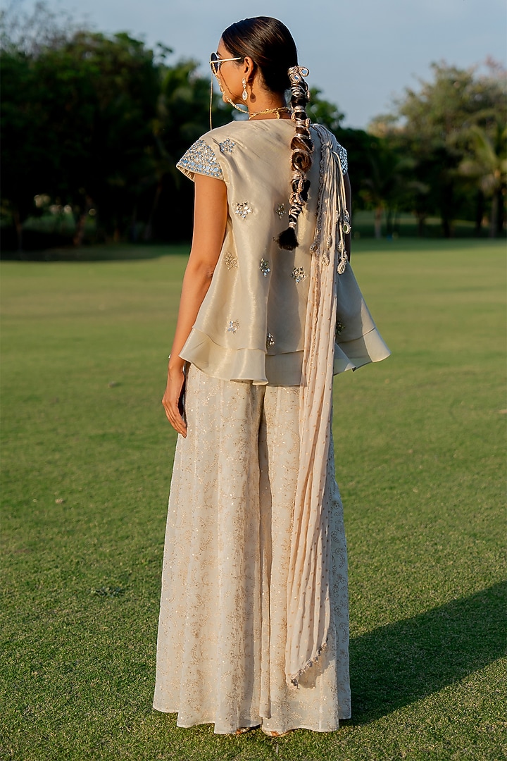 Gold Organza Jaal Embroidered Pant Set by Nikita Vishakha at Pernia's Pop Up Shop