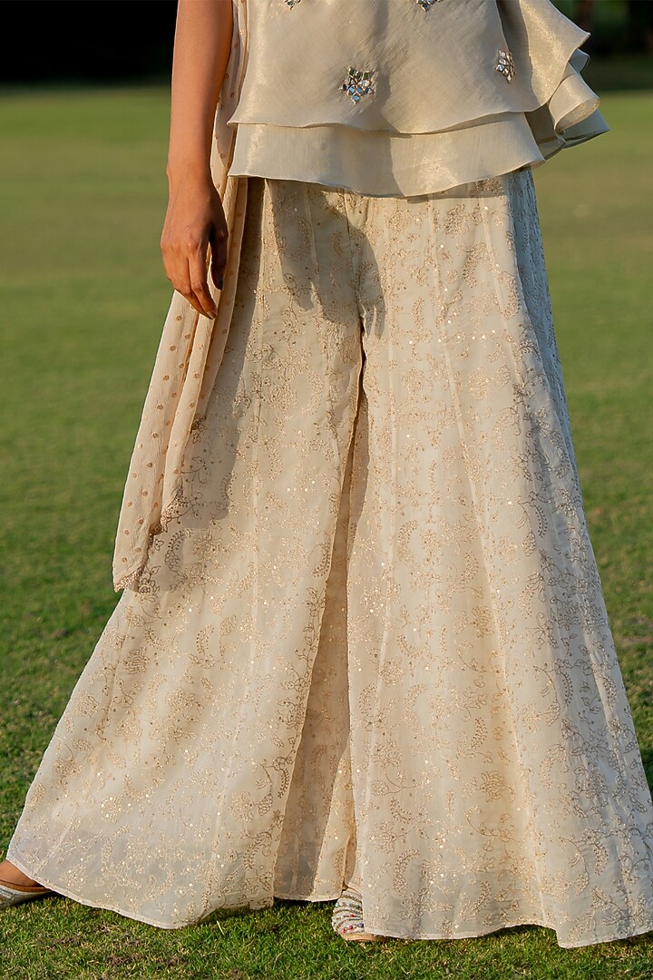 Gold Organza Jaal Embroidered Pant Set by Nikita Vishakha at Pernia's Pop Up Shop