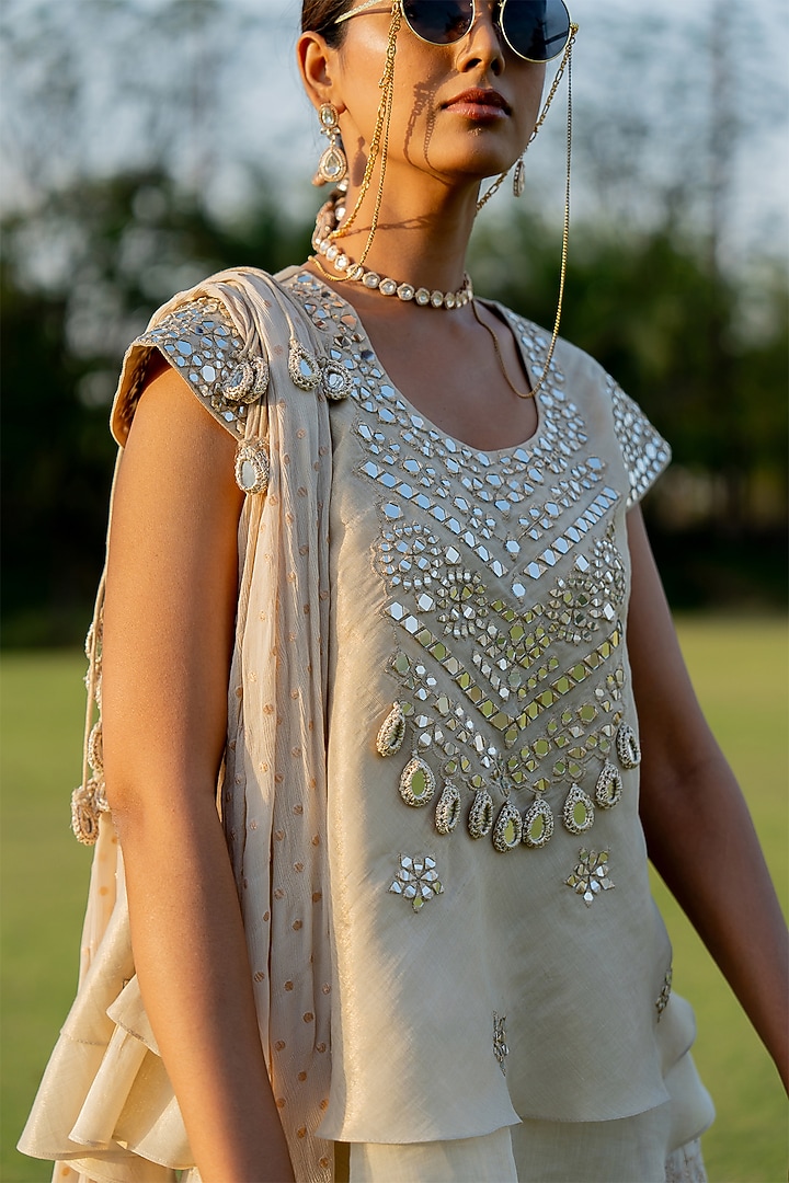 Gold Organza Jaal Embroidered Pant Set by Nikita Vishakha at Pernia's Pop Up Shop
