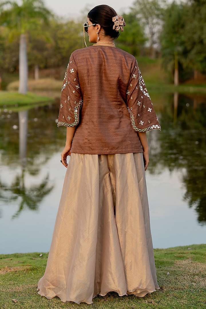 Bronze Tissue Party Wear Sharara Set by Nikita Vishakha at Pernia's Pop Up Shop