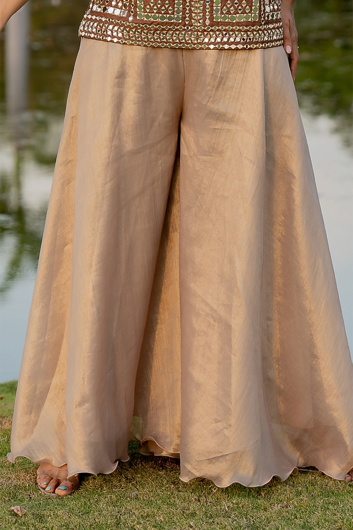 Bronze Tissue Party Wear Sharara Set by Nikita Vishakha at Pernia's Pop Up Shop