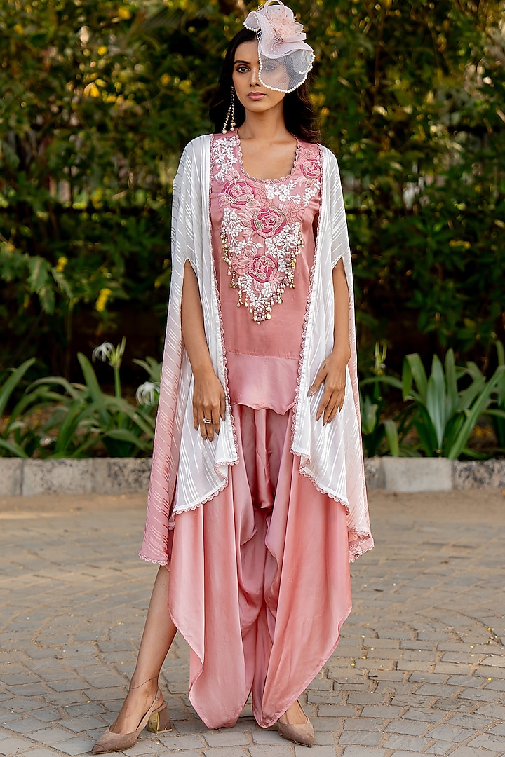 Pink Ombre Lurex Cape Set by Nikita Vishakha at Pernia's Pop Up Shop