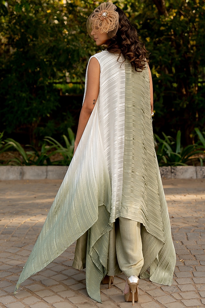 Green Ombre Lurex Cape Set by Nikita Vishakha at Pernia's Pop Up Shop