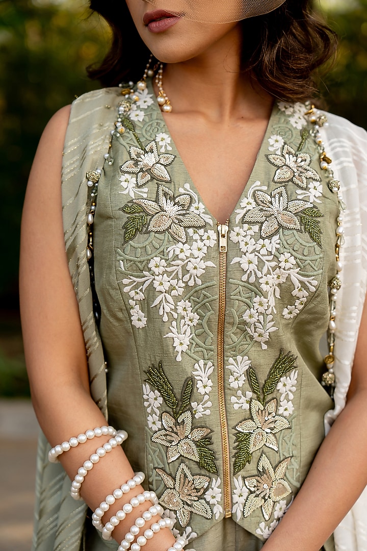 Green Ombre Lurex Cape Set by Nikita Vishakha at Pernia's Pop Up Shop