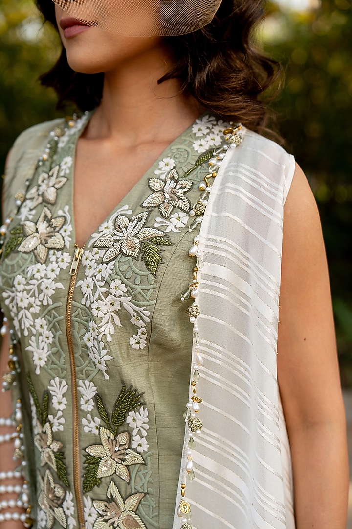 Green Ombre Lurex Cape Set by Nikita Vishakha at Pernia's Pop Up Shop