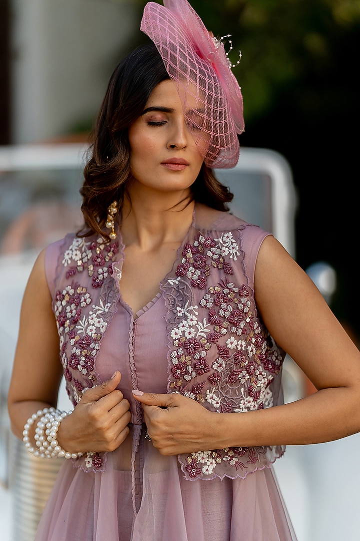 Lilac Organza & Raw Silk Jacket Vacation Dress by Nikita Vishakha at Pernia's Pop Up Shop