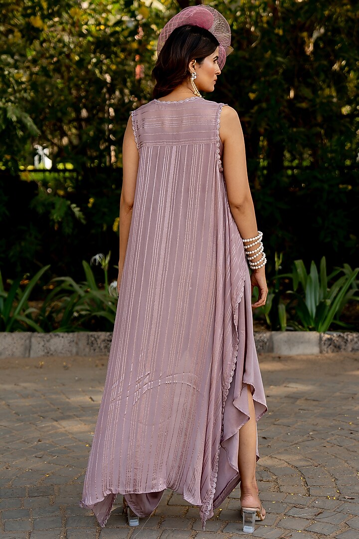 Lilac Crepe & Lurex Thread Embroidered Jumpsuit With Cape by Nikita Vishakha at Pernia's Pop Up Shop