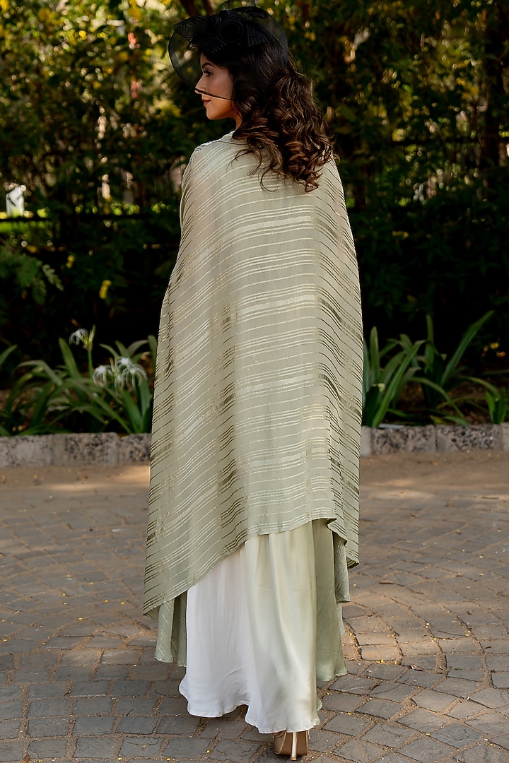 Green Crepe Ombre Cowl Jacket Cocktail Dress by Nikita Vishakha at Pernia's Pop Up Shop
