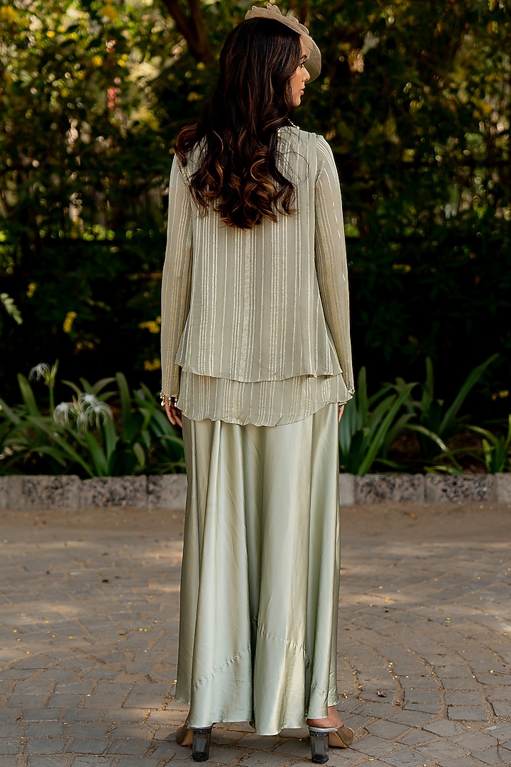 Green Lurex & Crepe Thread Embroidered Jacket Set by Nikita Vishakha at Pernia's Pop Up Shop
