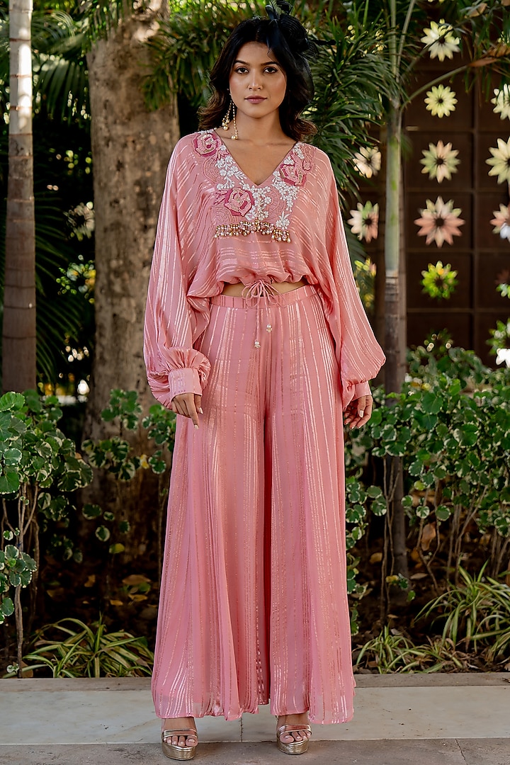 Pink Lurex Sharara Set by Nikita Vishakha at Pernia's Pop Up Shop