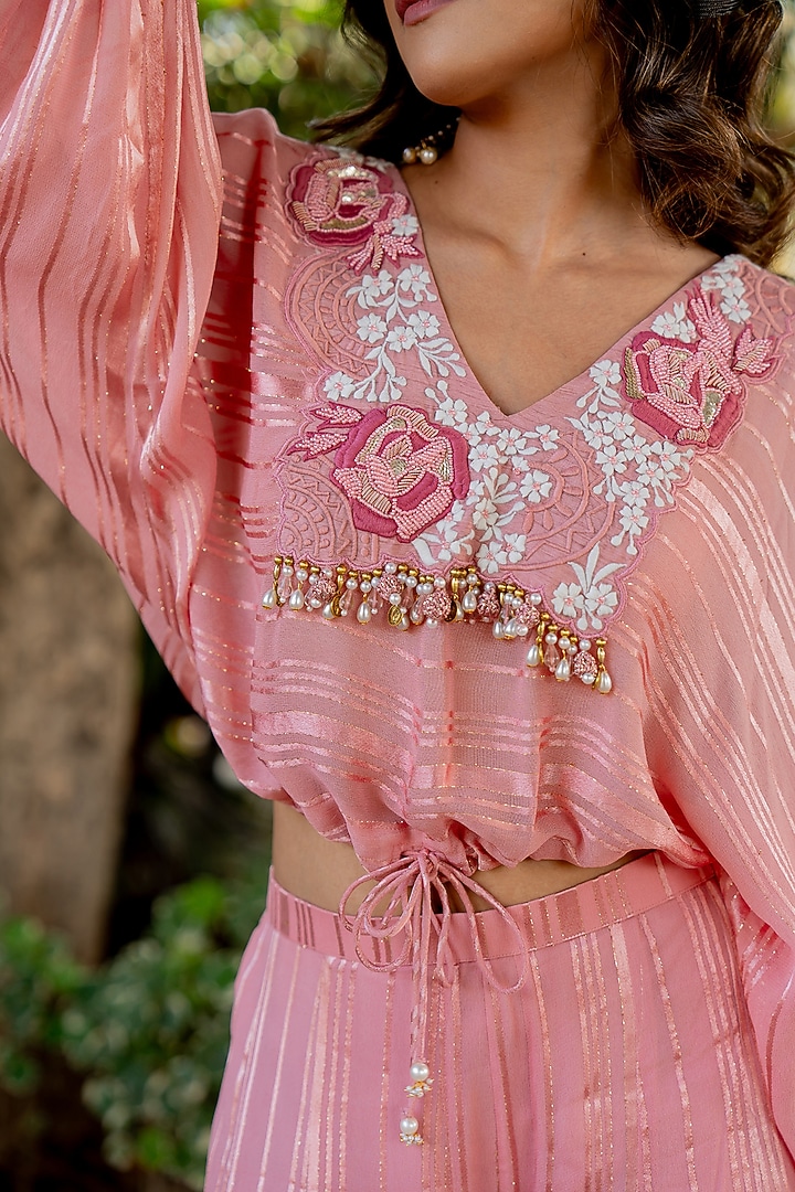 Pink Lurex Party Wear Sharara Set by Nikita Vishakha at Pernia's Pop Up Shop