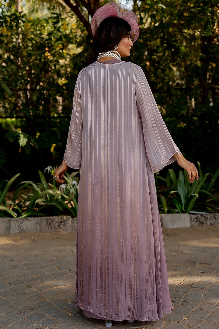 Lilac Lurex & Crepe Thread Embroidered Jacket Vacation Dress by Nikita Vishakha at Pernia's Pop Up Shop