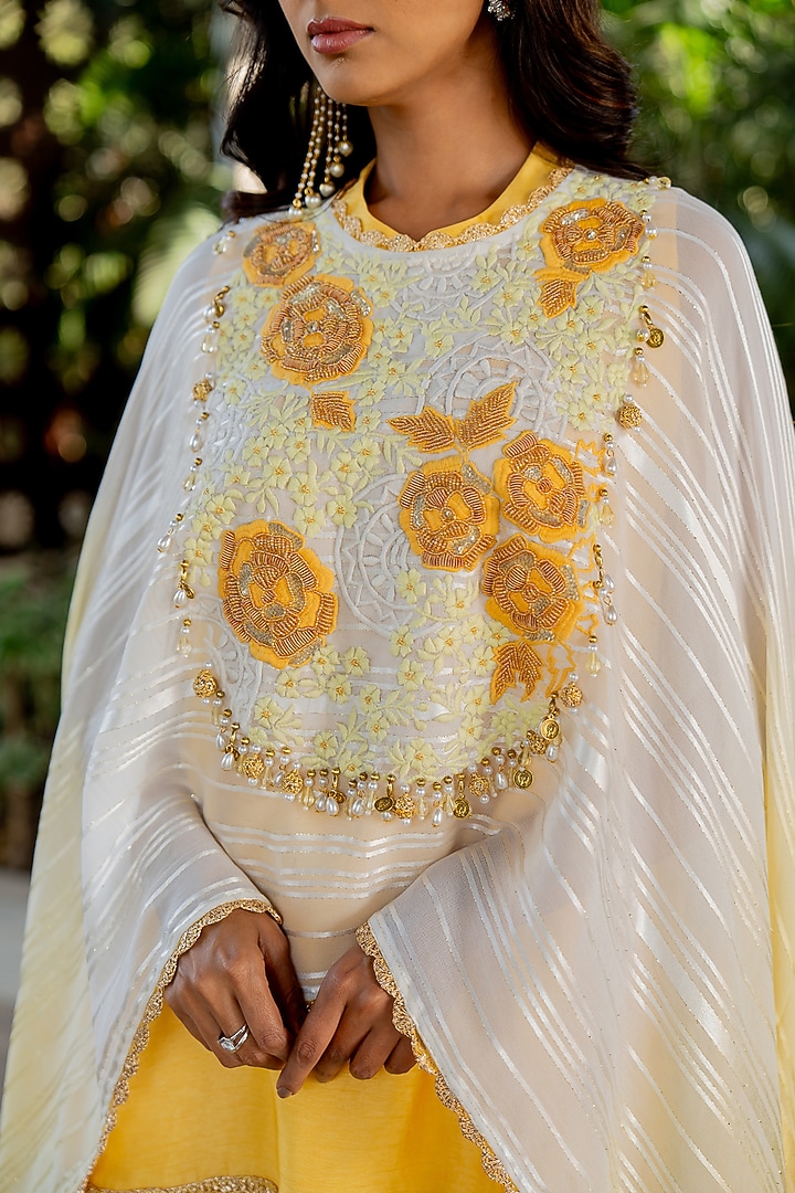 Yellow Raw Silk Flared Wedding Sharara Set by Nikita Vishakha at Pernia's Pop Up Shop
