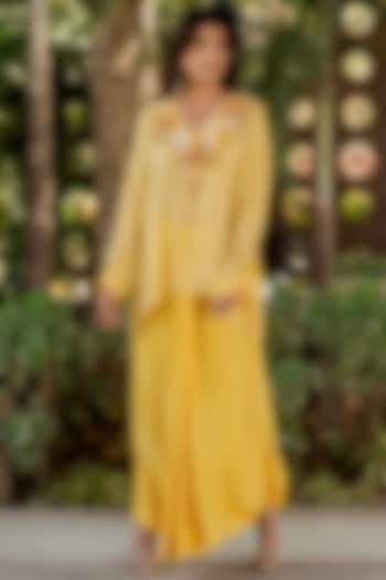 Yellow Lurex Pleated Skirt Set by Nikita Vishakha at Pernia's Pop Up Shop