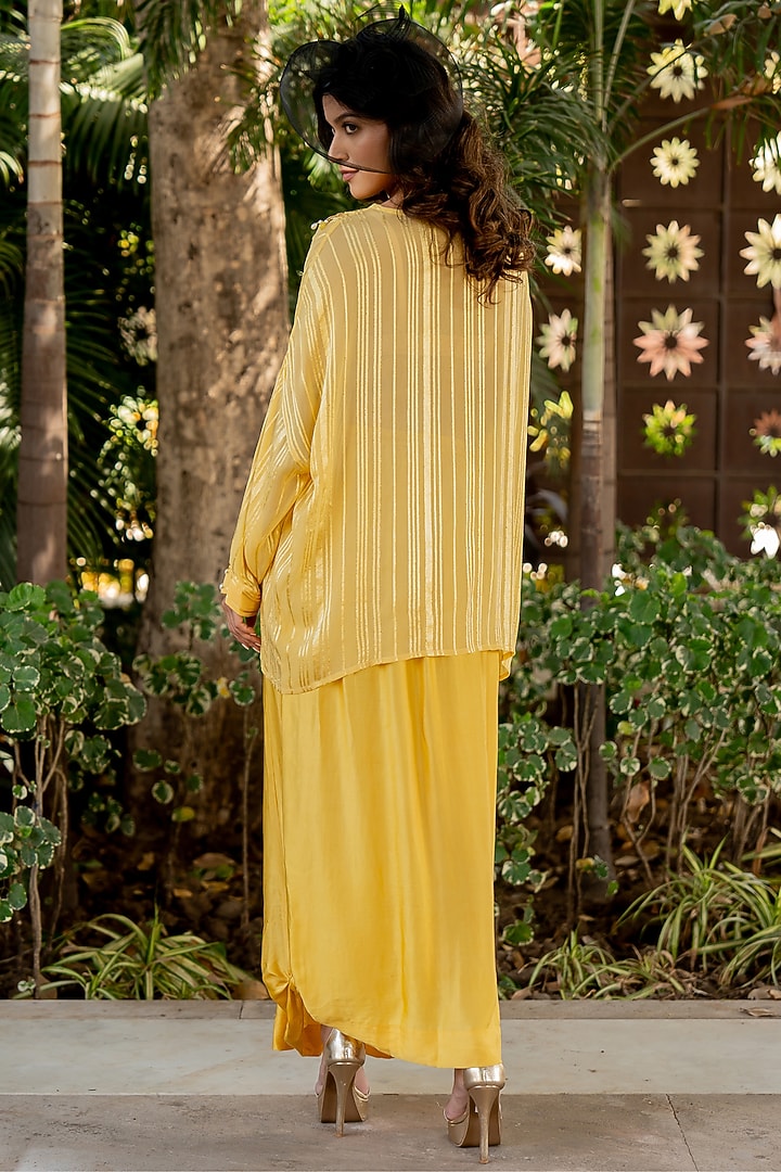 Yellow Lurex Pleated Skirt Set by Nikita Vishakha at Pernia's Pop Up Shop