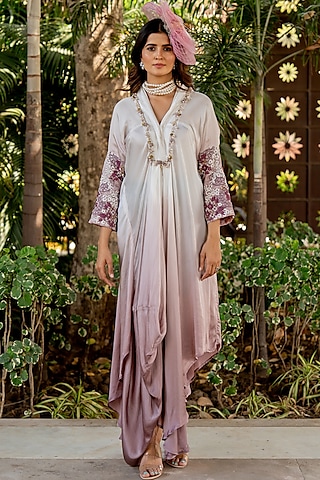 Lilac Crepe Tassel Cowl-Style Maxi Dress by Nikita Vishakha