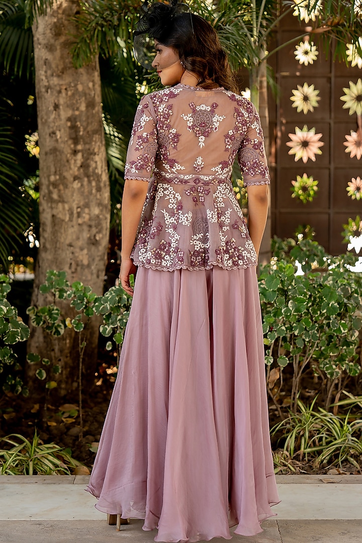 Lilac Organza Wedding Sharara Set by Nikita Vishakha at Pernia's Pop Up Shop