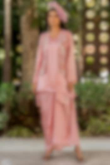 Pink Crepe Draped Skirt Set by Nikita Vishakha at Pernia's Pop Up Shop