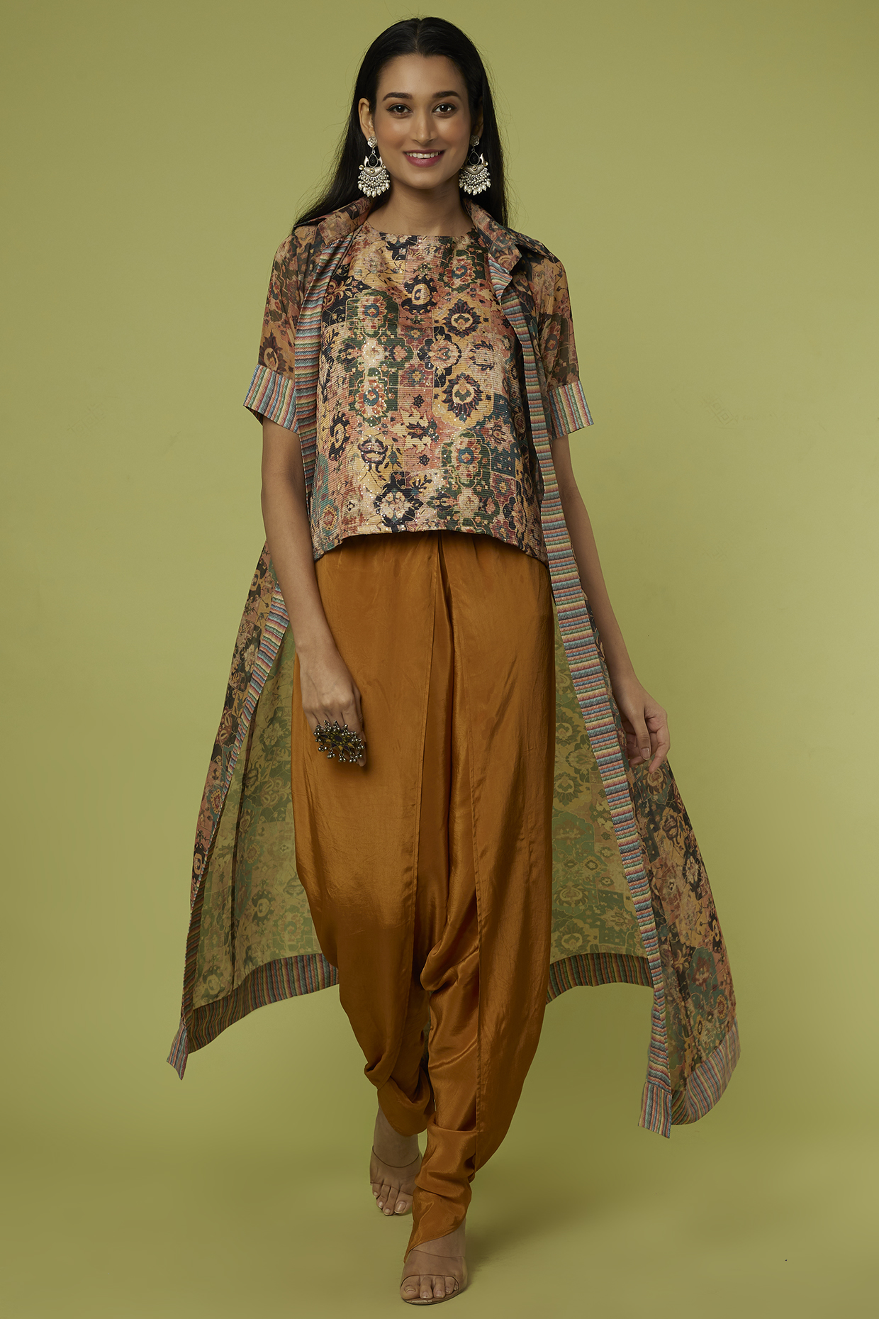 Rust Georgette Dhoti Set With Cape by Nikita Vishakha at Pernia's Pop Up Shop