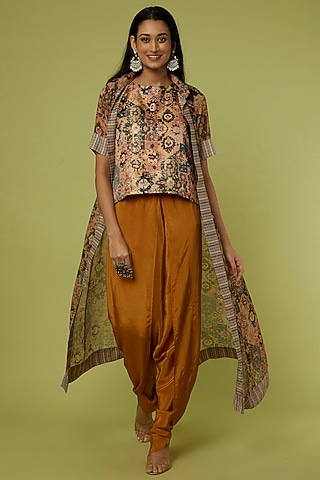 Rust Georgette Dhoti Set With Cape by Nikita Vishakha