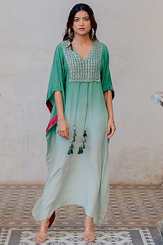Green Ombre Crepe Kaftan by Nikita Vishakha