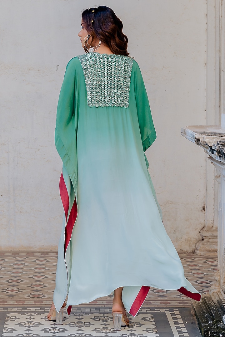 Green Ombre Crepe Kaftan by Nikita Vishakha at Pernia's Pop Up Shop