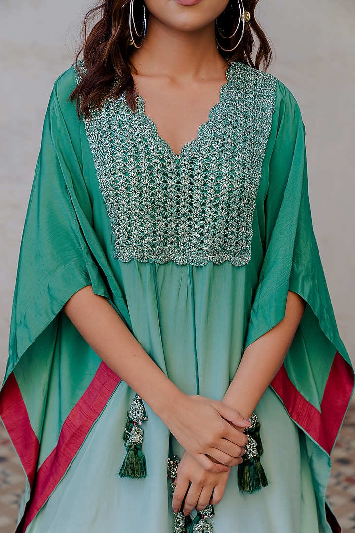 Green Ombre Crepe Kaftan by Nikita Vishakha at Pernia's Pop Up Shop
