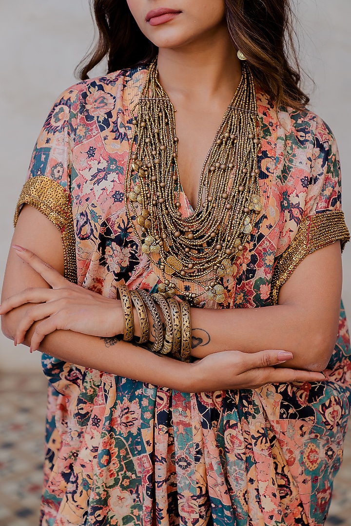 Rust Printed Kaftan by Nikita Vishakha at Pernia's Pop Up Shop
