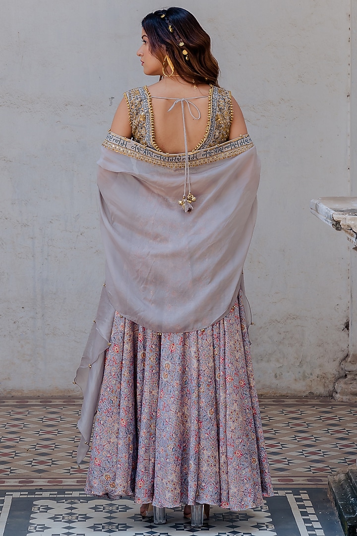 Grey Printed Skirt Set by Nikita Vishakha at Pernia's Pop Up Shop