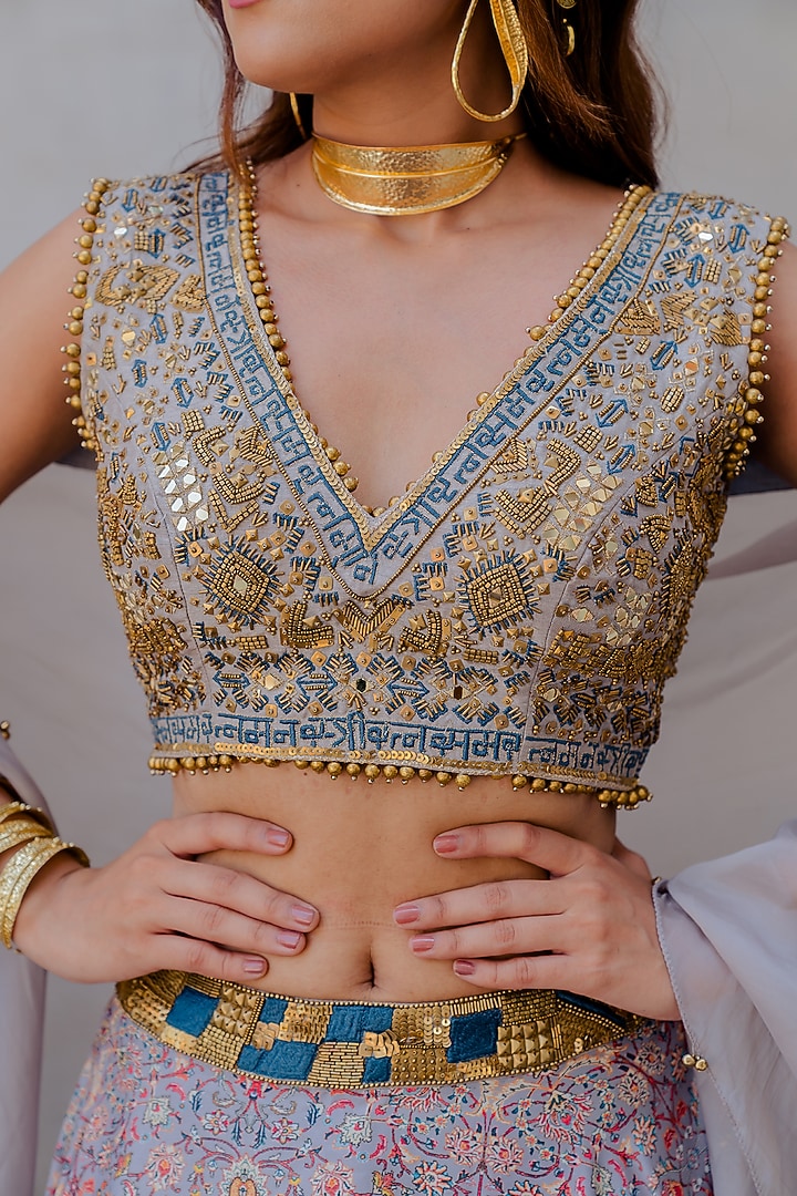 Grey Printed Skirt Set by Nikita Vishakha at Pernia's Pop Up Shop