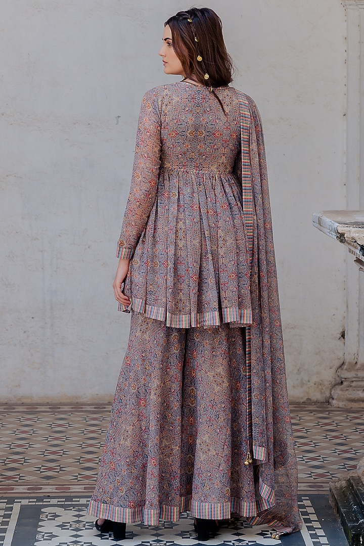 Grey Georgette Printed Party Wear Sharara Set by Nikita Vishakha at Pernia's Pop Up Shop