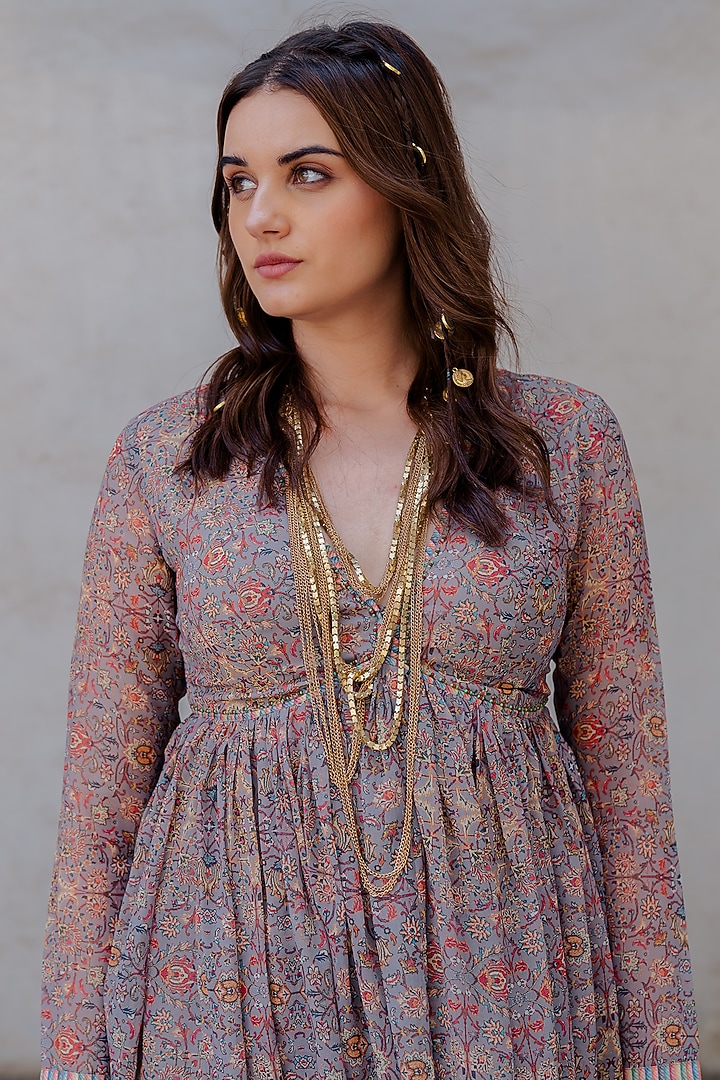 Grey Georgette Printed Party Wear Sharara Set by Nikita Vishakha at Pernia's Pop Up Shop