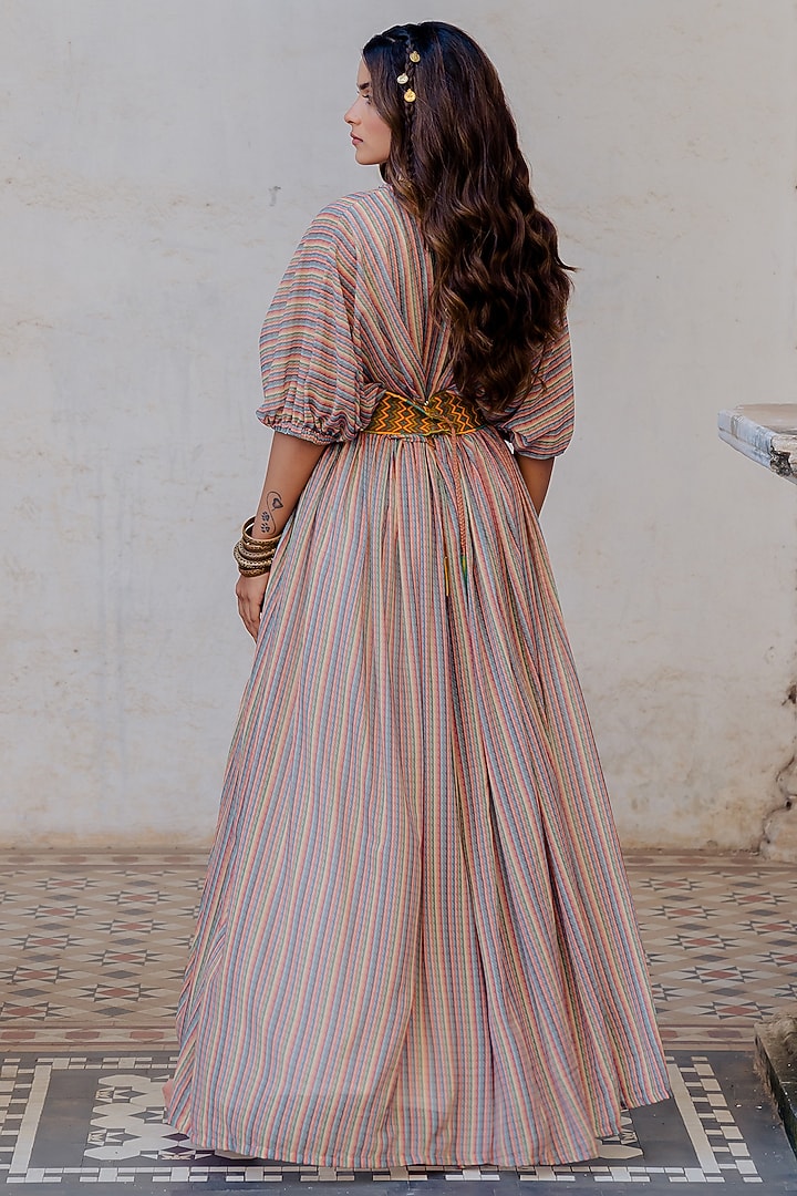 Beige Printed Vacation Dress With Belt by Nikita Vishakha at Pernia's Pop Up Shop