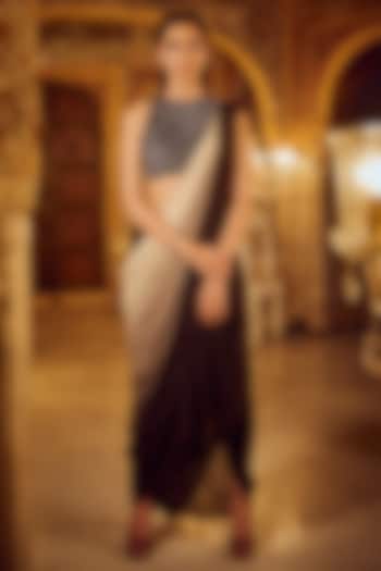 Black Shimmer & Ombre Cowl Skirt Wedding Saree Set by Nikita Vishakha at Pernia's Pop Up Shop
