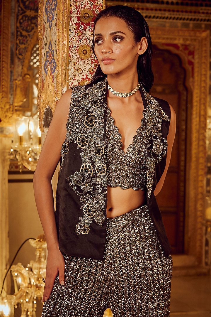 Black Mesh Pant Set by Nikita Vishakha at Pernia's Pop Up Shop