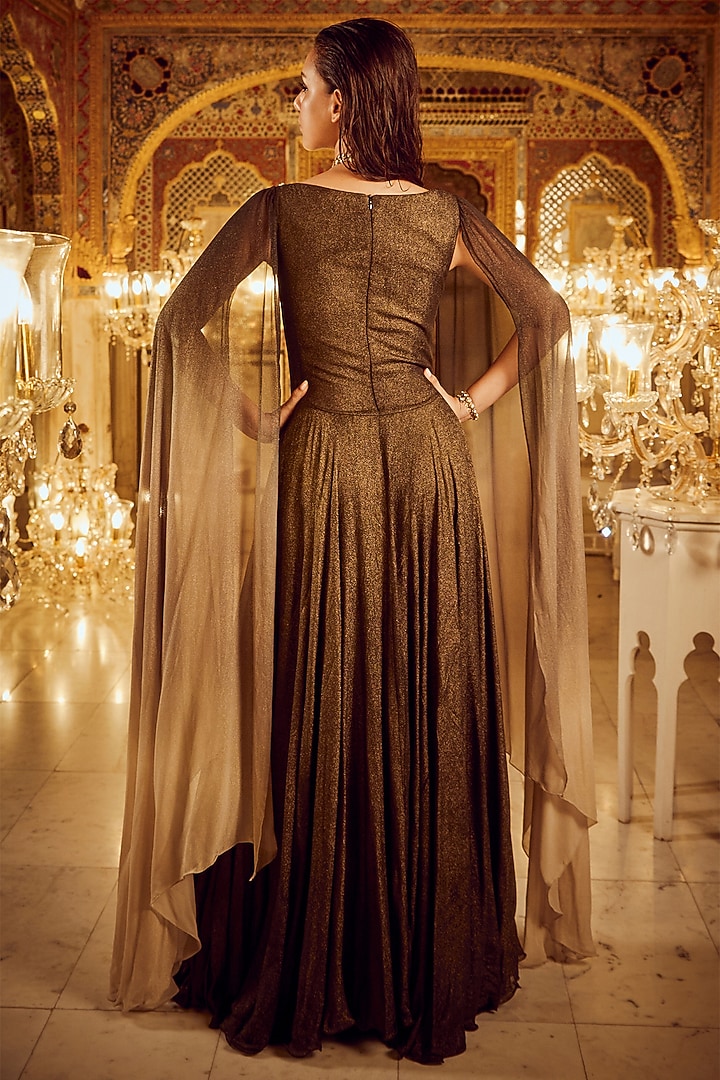 Black Shimmer & Butter Crepe Embroidered Engagement Gown by Nikita Vishakha at Pernia's Pop Up Shop