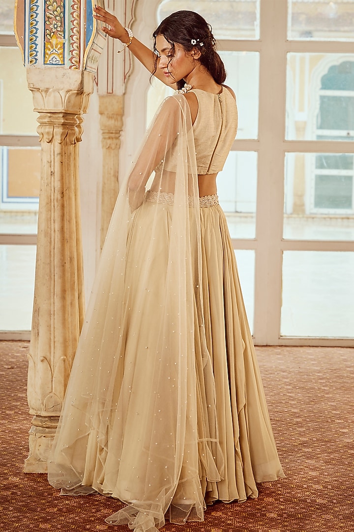 Cinnamon Viscose Organza Cowl Draped Skirt Set by Nikita Vishakha at Pernia's Pop Up Shop
