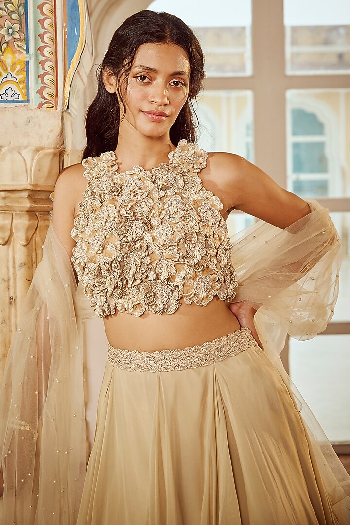 Cinnamon Viscose Organza Cowl Draped Skirt Set by Nikita Vishakha at Pernia's Pop Up Shop