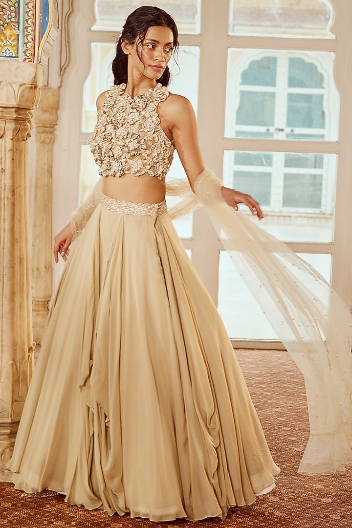 Cinnamon Viscose Organza Cowl Draped Skirt Set by Nikita Vishakha at Pernia's Pop Up Shop