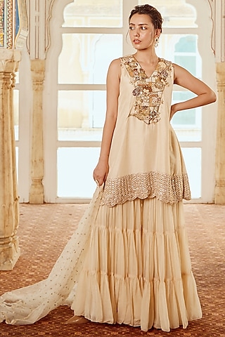 Vanilla Viscose Organza Gharara Set by Nikita Vishakha
