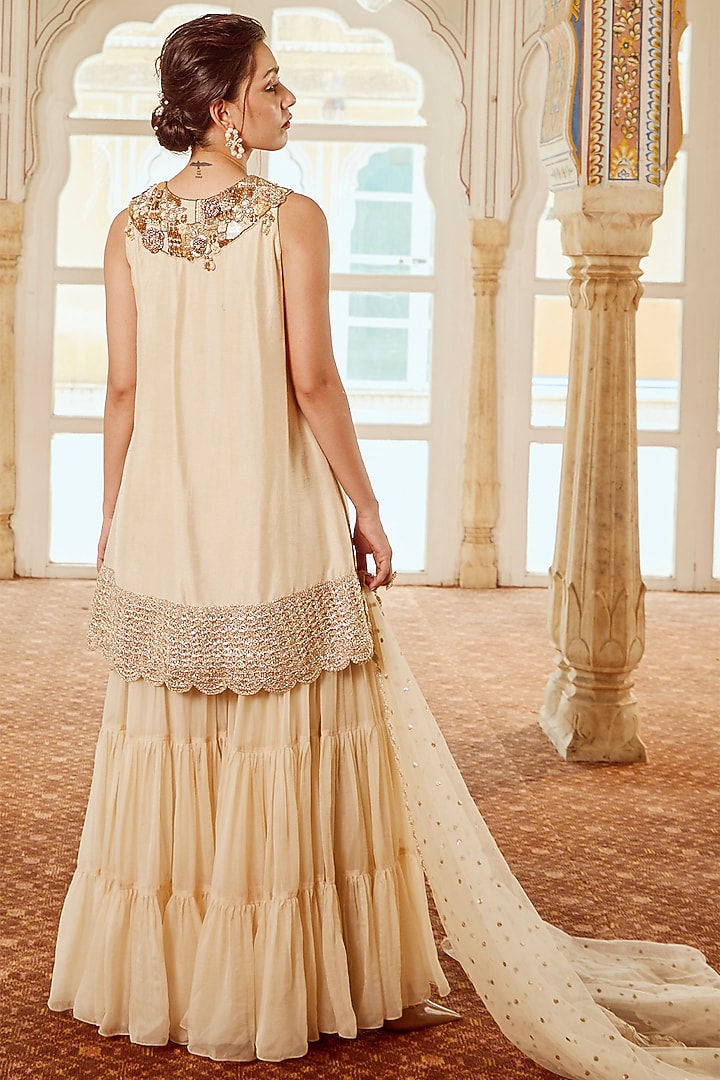 Vanilla Viscose Organza Gharara Set by Nikita Vishakha at Pernia's Pop Up Shop