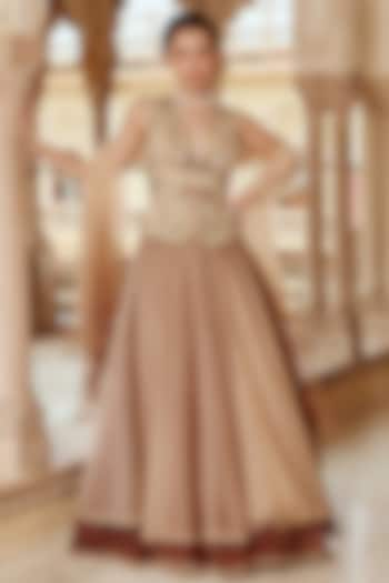 Vanilla & Caramel Silk Organza Layered Skirt Set by Nikita Vishakha at Pernia's Pop Up Shop