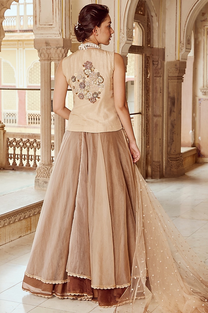 Vanilla & Caramel Silk Organza Layered Skirt Set by Nikita Vishakha at Pernia's Pop Up Shop
